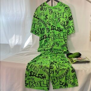 Vibrant Green Billie Eilish Graphic Kids Costume Set